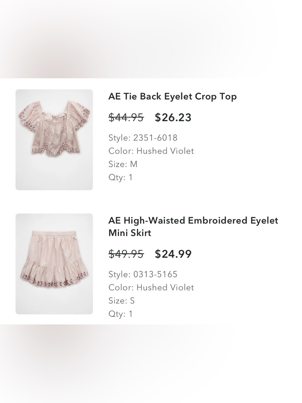 American Eagle High-Waisted Embroidered Eyelet skirt & tie back crop top